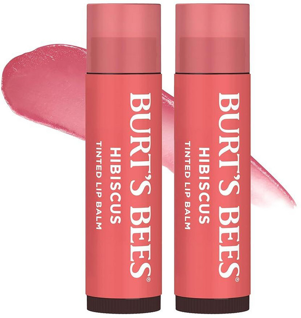 Burt's Bees 틴티드 립 밤 레드 달리아 2개입 100% 내추럴, 히비스커스
