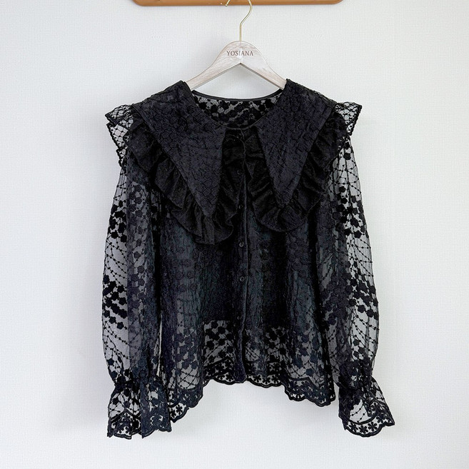 요시아나 [당일발송] 루첼라 빅카라 시스루 레이스 자수 프릴 블라우스 2컬러