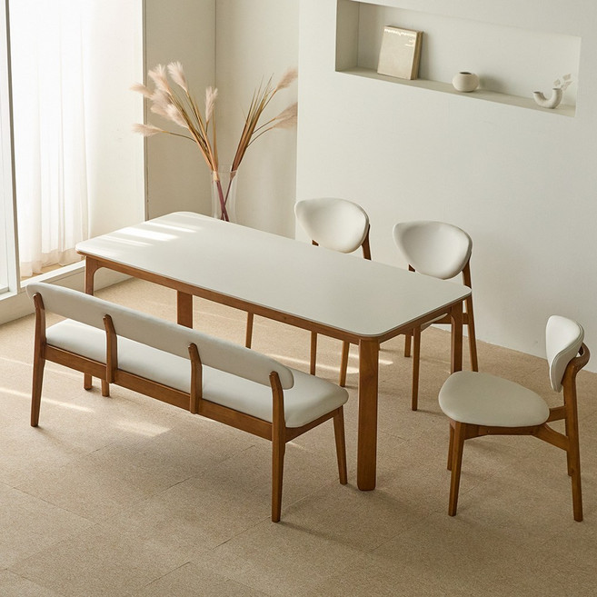 [역마진특가] 파로마 플렌 세라믹 원목식탁 다렌B 벤치의자 세트 6인용 1800 (벤치의자1의자3), 월넛(베이지) 벤치의자B 세트, 상세 설명 참조, 옵션선택:월넛(베이지) 벤치의자B 세트