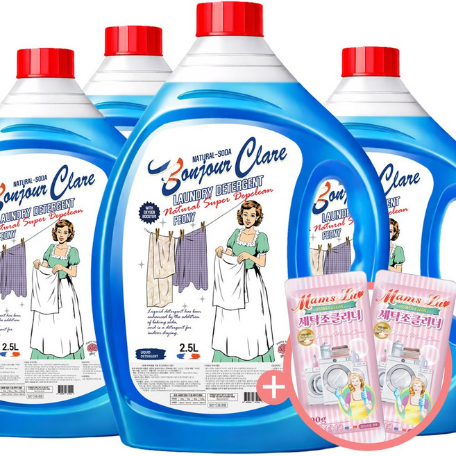 봉쥬르끌레어 화이트젤 액체세제 프랑스피오니향 실내건조, 4개, 2.5L