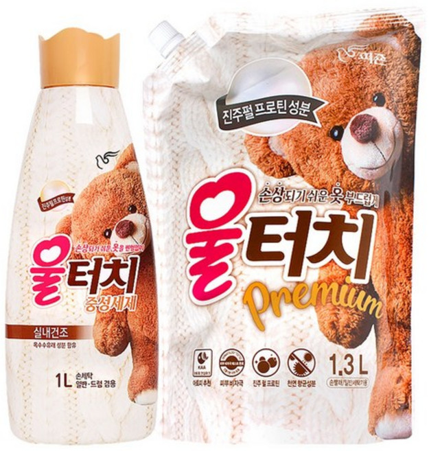 [ 피죤 ] 울터치 중성세제 (실내건조) 1L + 리필 1.3L 세트 / 손세탁 일반드럼겸용, 용기+리필, 1개