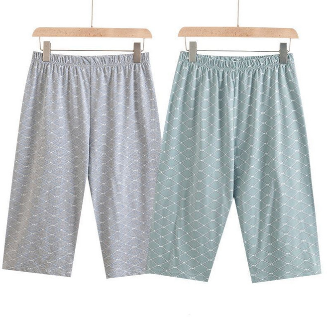 1+1 중년 남자 봄 잠옷 바지 빅사이즈 순면 7부 파자마 바지 캐주얼 아빠용 얇은 홈웨어 바지 YLP