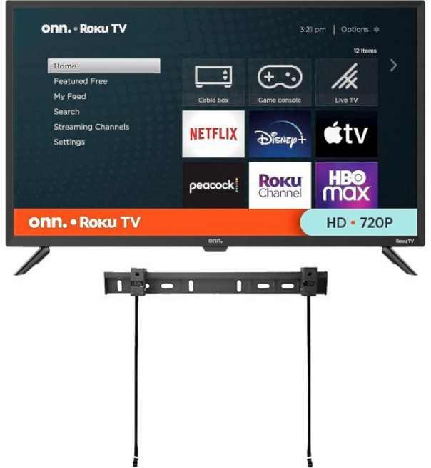Wi-Fi 연결 및 모바일 앱이 있는 ONN 32인치 Roku 스마트 TV LED 무료 월 마운트 | Apple 홈 키트와 호환되는 평면 TV | Alexa 및 Google 어, 32-Inch_TV + Wall mount
