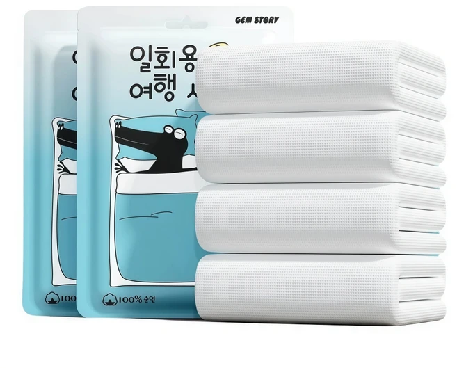 22GTP 일회용 침구커버 4종세트 일회용 침대커버 이불커버 베개커버세트 여행 용품 2인용 출장침대커버 이불 위생 커버 해외여행 숙소 위생커버, 화이트