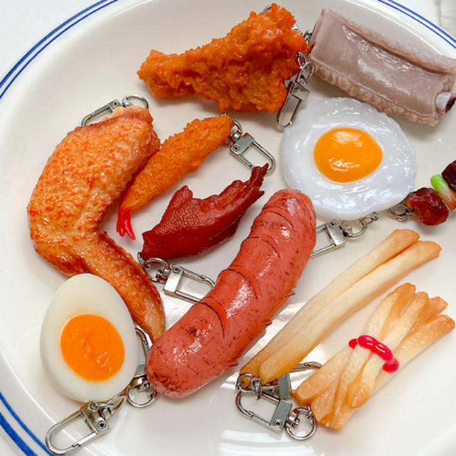 야식 음식 키링 키홀더 가방 에어팟 열쇠고리 재미있는 생일 선물 미니어쳐 가게 소품 11종, 감자튀김, 1개