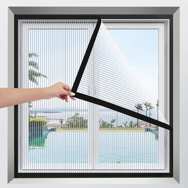 고양이 방묘창 안전망 자가설치 출입문 펫도어 점프 방지 무타공 설치, 회색망 검은 테, 1개