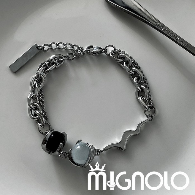MIGNOLO 鈦鋼手鍊 粗手鍊 嘻哈手鍊 316L醫療鋼 SS93 白晝貓眼手鍊
