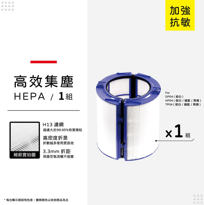 蟎著媽 適用 戴森 Dyson DP04 TP04 HP04 空氣清淨機 濾網, 1個, 集塵HEPA濾網(一組兩片), 04HEPA*2