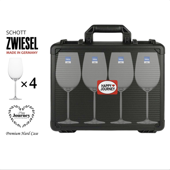 HAPPY JOURNEY 캠핑용 와인잔 여행용 휴대용 야외용 집들이 선물세트 나들이 하드 케이스 캐리어 가방 와인잔포함 독일 수입잔 쇼트즈위젤 맥주잔 화이트와인잔, 1개, 캠프블랙 아이벤토 4P