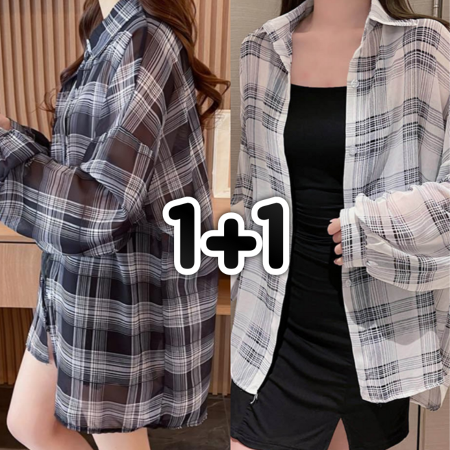 조이앤모어 루즈핏 시스루 체크 남방 2종