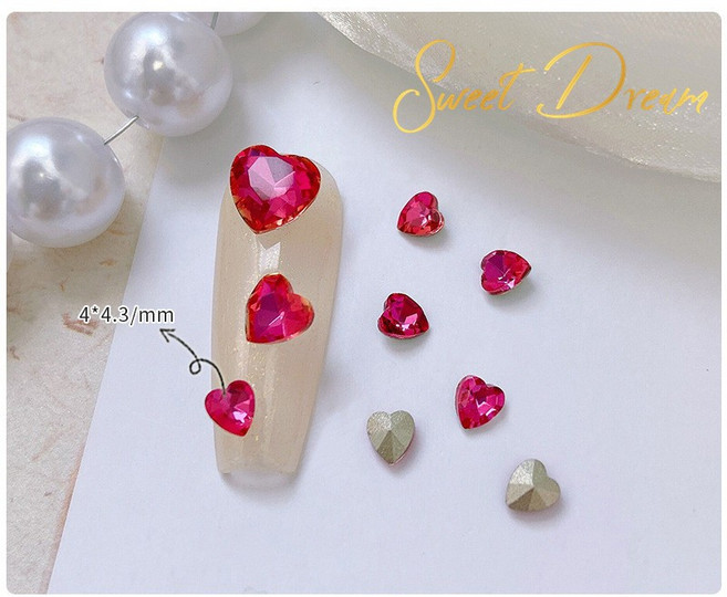 美甲水晶愛心尖底鑽 10顆, 1個, 09玫瑰紅【小款4mm】10顆, 09玫瑰紅