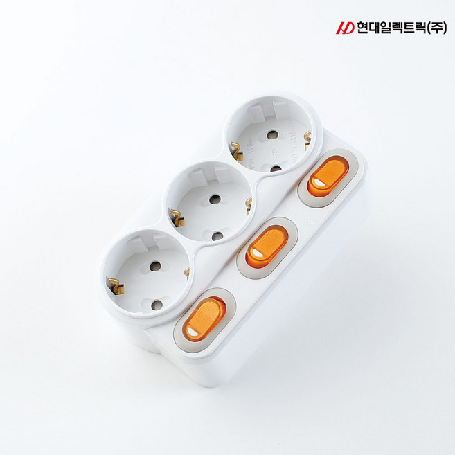 타로시 현대일렉트릭 국산 멀티탭 회전 3구 개별 스위치, 1개, 0cm, 화이트