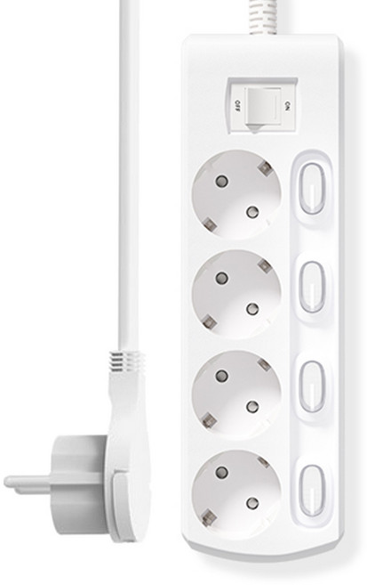 러그박스 4구 개별 이지콕플러그 납작 멀티탭 화이트 1.5m 3m 5m, 1개