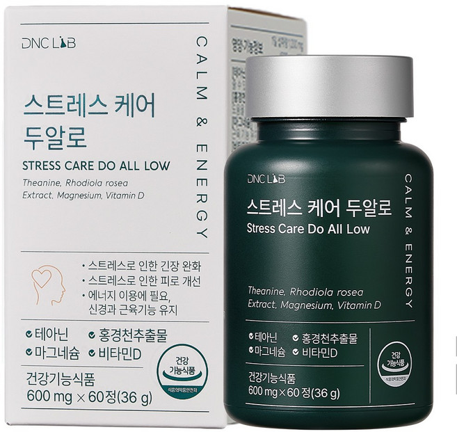 안티스트레스 케어 두알로 테아닌 홍경천추출물 식약처인정 건강기능식품 안정제, 1박스, 60정