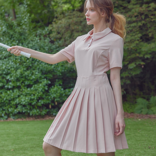 여성골프웨어 골프원피스 플리츠 스커트 반팔원피스 여름원피스 플레어원피스 플리츠원피스 A라인원피스