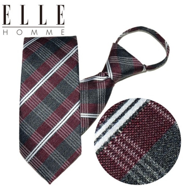[ELLE HOMME] 엘르옴므 실크 지퍼/자동 넥타이-프라하 와인 8cm