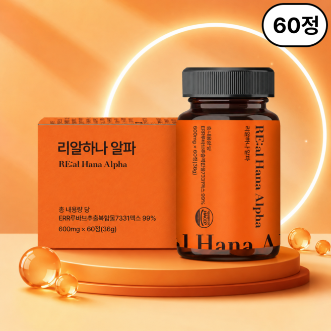 ER 리알하나 알파 ERR 7331 갱 중년 여성에 좋은 루바브 기 식약청 인증 제조 시설 마크, 1개, 60정