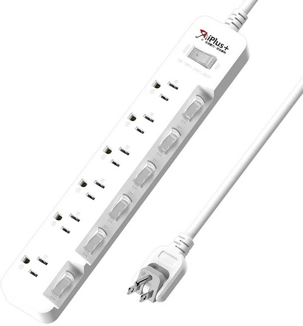 iPlus+ PU-3766 6孔 180度旋轉插頭 延長線, 白, 1個, 120cm