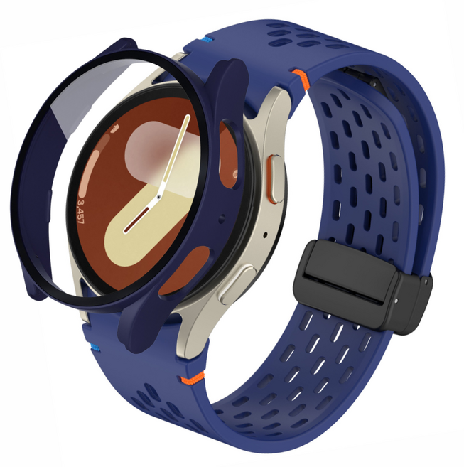 포근루프 갤럭시워치 호환 날개형 스포츠 실리콘 스트랩 타공 디버클 밴드 + PC 케이스, 미드나잇 블루 + 미드나잇 블루