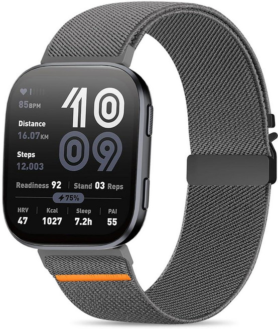 HQzon Amazfit Bip 6 5용 낙하산 버클 탄성 밴드 22mm 부드럽고 통기성이 좋은 교체 스트랩 Gtr 4 3 2 47mm 밸런스 호환 남성 및 여성용, 다크 그레이