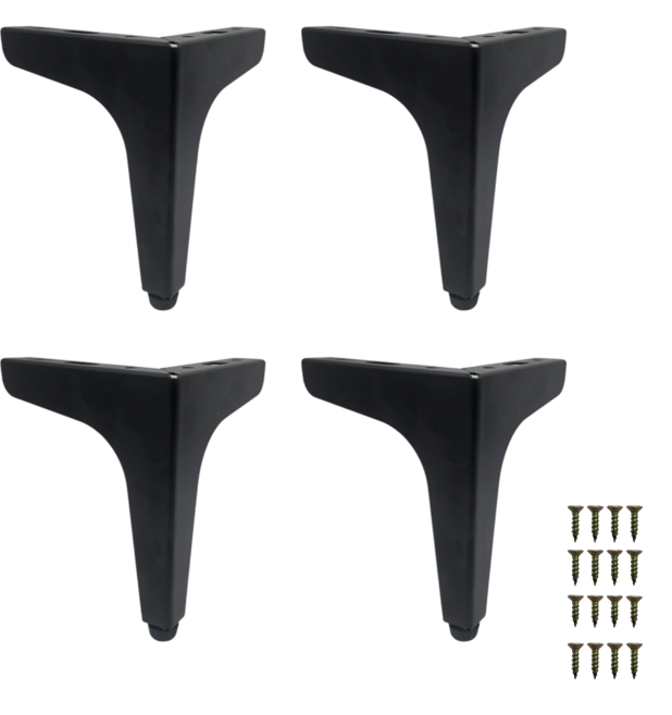 Y자 철제 가구다리 130mm(수평 조절 가능 나사 제공), 4개, 블랙 무광