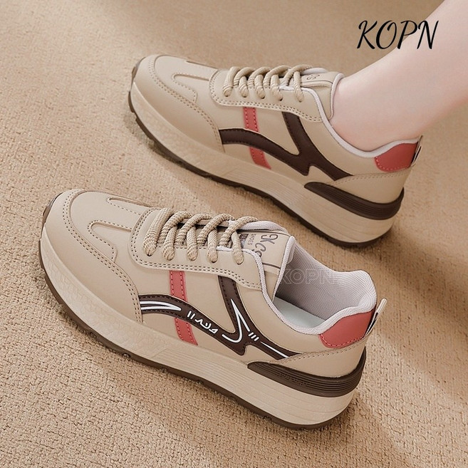 KOPN 라지 봄 가을 가죽 미끄럼 방지 아칸 슈즈 캐주얼 운동화 플랫 러닝화