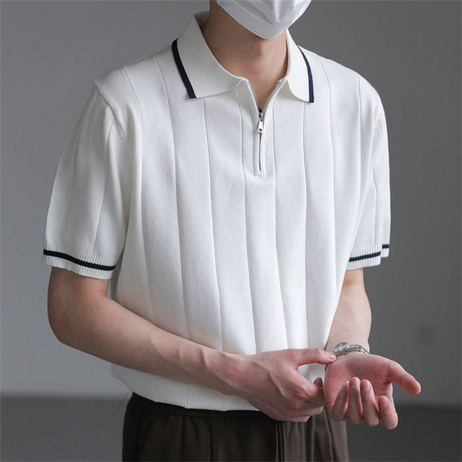 AURALA 남자 여름 빅사이즈 폴로 반팔 니트 오버핏 베이직 반팔 니트티