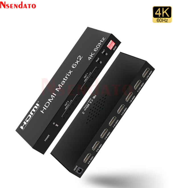 HDMI 매트릭스 스위치 6x2 4K 60Hz 매트릭스 HDMI 스위치 분배기 6입력 2출력 HDMI 오디오 비디오 스위처 포함 PC 모니터용, Black_AU Plug, [01] 검정색, 4)Black - AU Plug