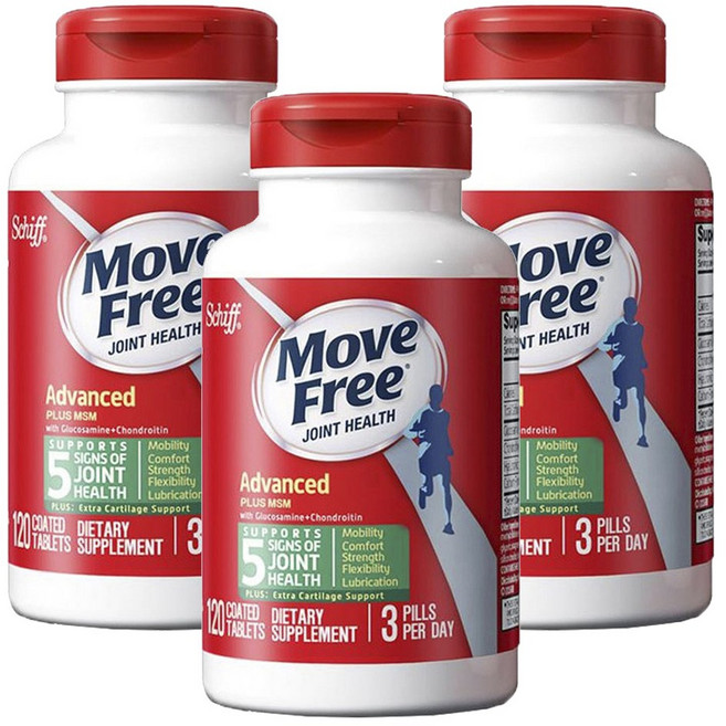 쉬프 무브프리 조인트 헬스 어드밴스드 플러스 MSM 글루코사민 + 콘드로이틴 코티드 타블렛, 3개, 120정