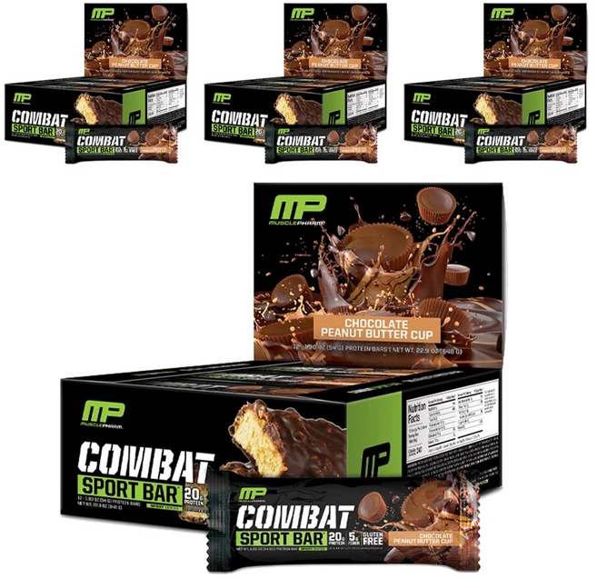 머슬팜 컴뱃 크런치 스포츠 프로틴 바 초콜릿 피넛 버터 컵 12개입, 648g, 4개 - 쿠팡