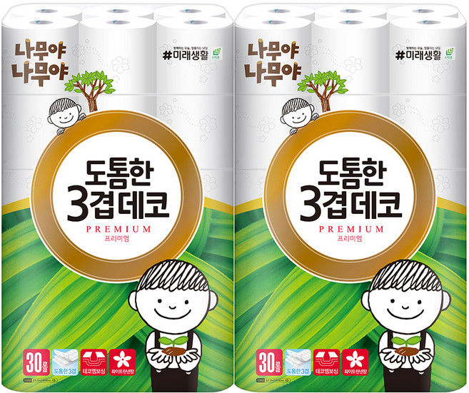 나무야나무야 도톰한 3겹 데코 고급 롤화장지, 30m, 30개입, 2개