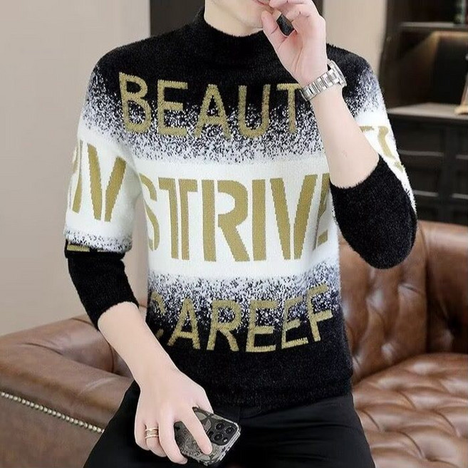 KAQIA 겨울 남자 니트 루즈핏 니트 패션 라운드 긴팔 니트 NZ5810