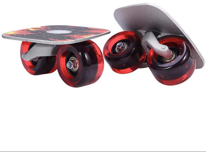 六代滑板 蛇板 雙龍板 飄移板 鋁合金板面 運動 休閒 平衡感, 紅火焰-紅輪【第二代】, 1個