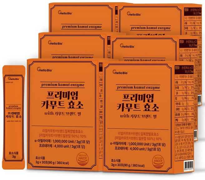프리미엄 카무트 효소 with 카무트 브랜드 밀 100% HACCP 식약청인증 곡물효소 발효효소, 6개, 90g