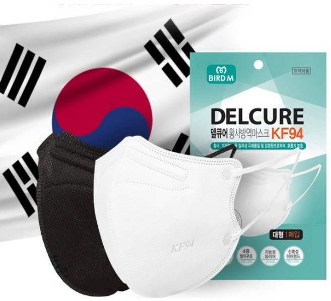 델큐어 황사 방역마스크 성인용 대형 KF94 화이트, 1매입, 100개, 흰색