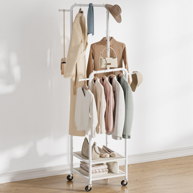 ONESOWON 철제 3단 이동식 슬림 행거 튼튼한 옷걸이 스탠드, 화이트