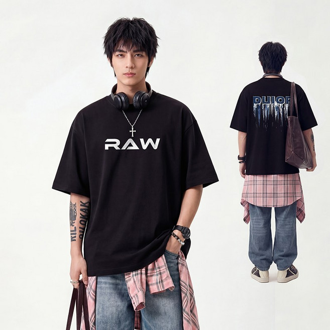 훌룰루 앞뒤그림 남자 프린팅 반팔티 오버핏 순면 T103