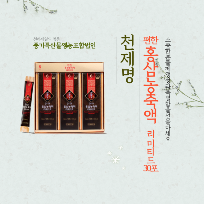천제명 6년근 편한홍삼농축액리미티드 10mlX30포 풍기 천제명위탁판매몰, 300ml, 1개
