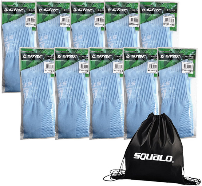 STAR 스타 축구 스타킹 성인 SO160S/SO170S, 스카이블루 10개입 + 스쿠알로 가방