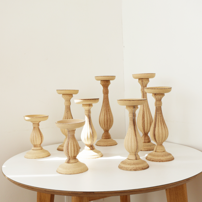 빈티지 엔틱 베이지 촛대 캔들받침, 중 (높이 24CM)