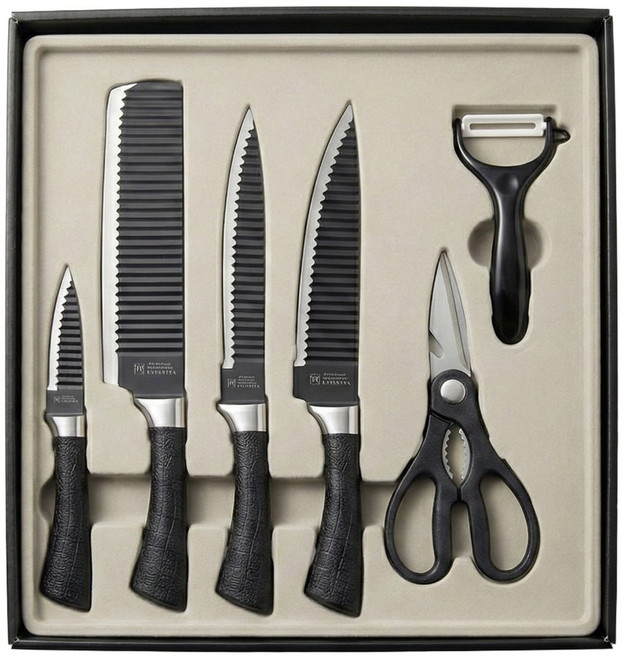 달라붙지않는 칼 6종 주방 칼 가위 세트, 식칼+중식칼+육류용+과도+감자칼+가위, 1세트