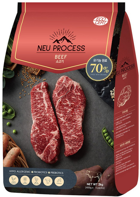 뉴프로세스 전연령 유기농70% 시그니처 소고기 강아지사료 /관절건강 글루코사민 콘드로이친 함유, 1개, 6kg, 뼈/관절강화