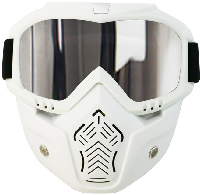 오토바이 라이더 페이스 안면보호 방풍 고글 마스크, 흰색_미러실버