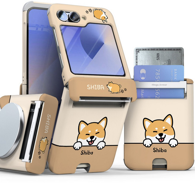 이디즌 갤럭시 Z플립 5 / Z플립 6 플립 7 케이스 컬러 빼꼼퍼피 귀여운 디자인 슬림 카드 2장 수납 힌지보호 충격방지 지플립 5 6 7