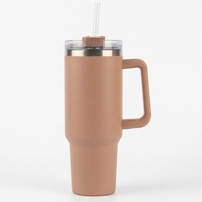 루메이크 스텐 대용량 손잡이 텀블러 + 빨대, 1개, 1.18L, 코랄피치