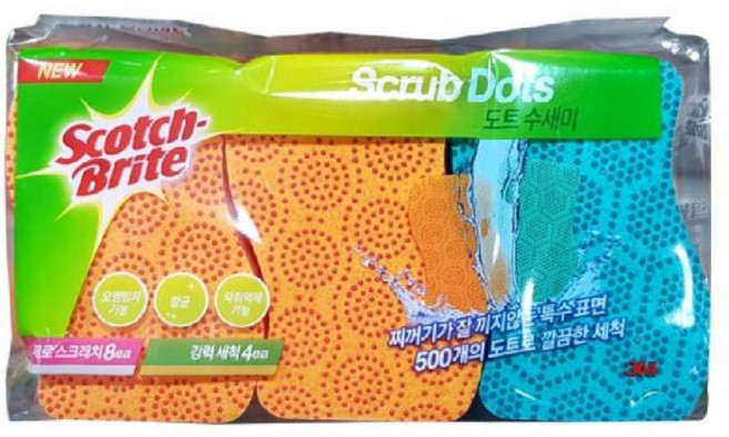 3M 스카치브라이트 도트수세미 강력세척4개+제로스크래치8개, 1개