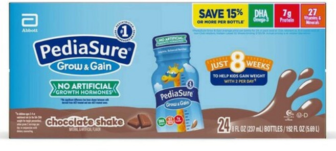 Abbott 애보트 페디아슈어 그로우 앤 게인 영양 쉐이크 초콜릿 237ml x 48팩 Grow, 48세트