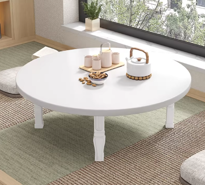 하루꿈 좌식 밥상 원형 식탁 좁은 공간 활용 책상 낮은 거실 침실 테이블, 화이트 원형