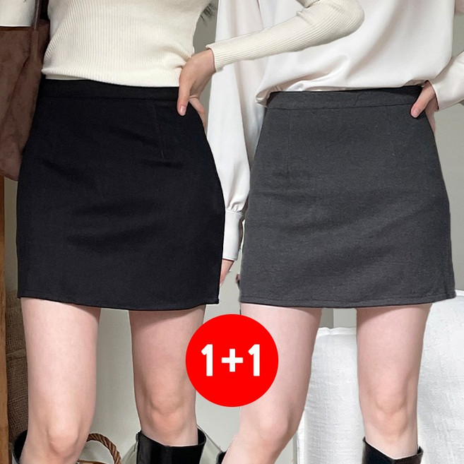 마쿠쿠 1+1 세트 무지 스판 밴딩 여성 H라인 미니 스커트 치마 h 속바지