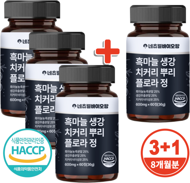네츄럴바이오팜 플로라 국내산 흑마늘 생강 식약청 HACCP 해썹 인증, 4개, 60정